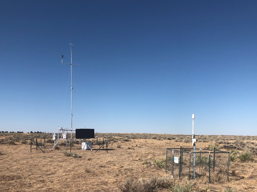 Figure 2: Mesonet Stations near Ingomar, MT with Agrimet-scale stations installed since 2016 in foreground and enhanced HydroMet stations installed under the USACE contract